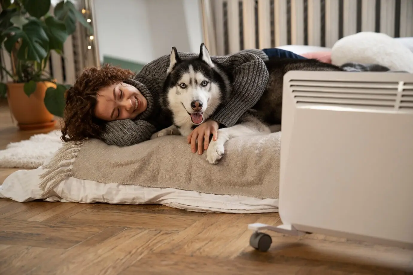 A woman spending time with her pet