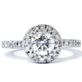 0.80 Ct SI1 Round Cut Diamond Halo Engagement Ring 14k White Gold Enhanced