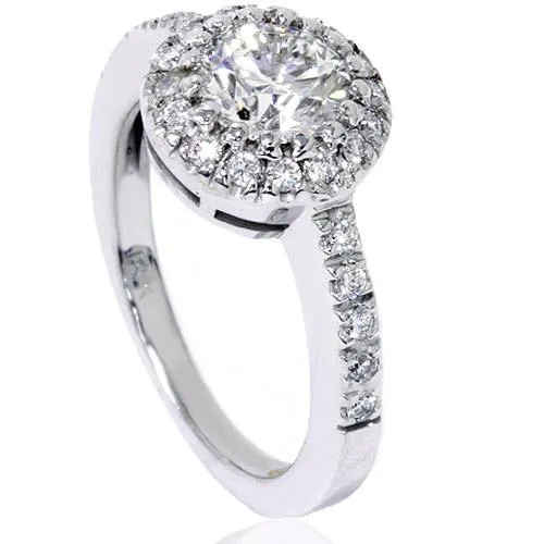 0.80 Ct SI1 Round Cut Diamond Halo Engagement Ring 14k White Gold Enhanced