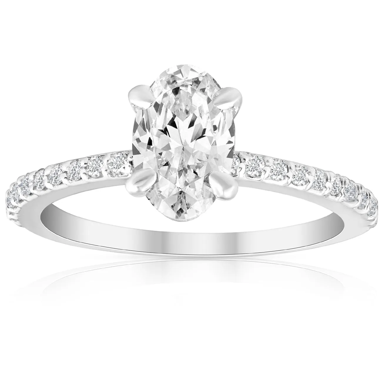 1 1/2 Ct Diamond & Oval Moissanite Engagement Ring 10k White Gold