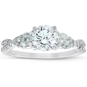 1 1/2Ct Three Stone Diamond & Moissanite Infinity Engagement Ring 14k White Gold