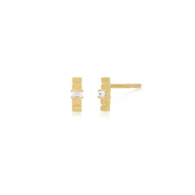 14K Gold Fluted Bar Earring with Diamond