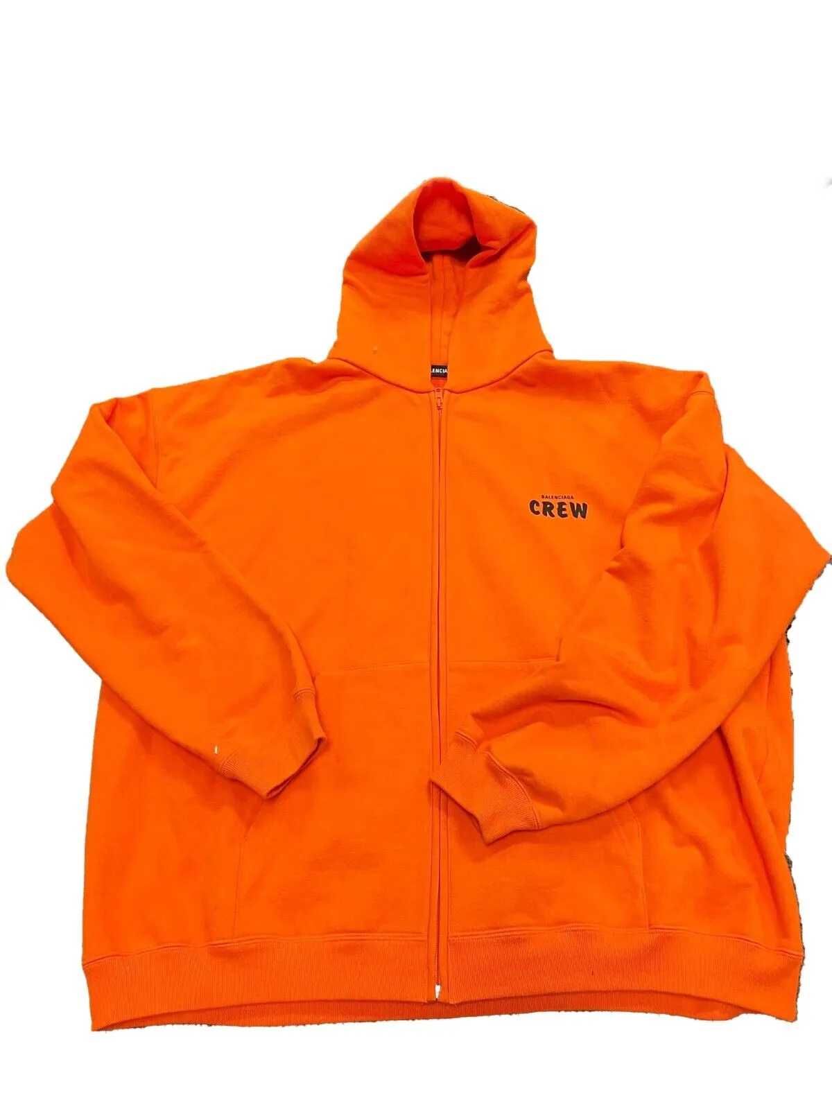 Balenciaga - Orange Crew Print Oversized Zipped Hooded Jacket - Size XS