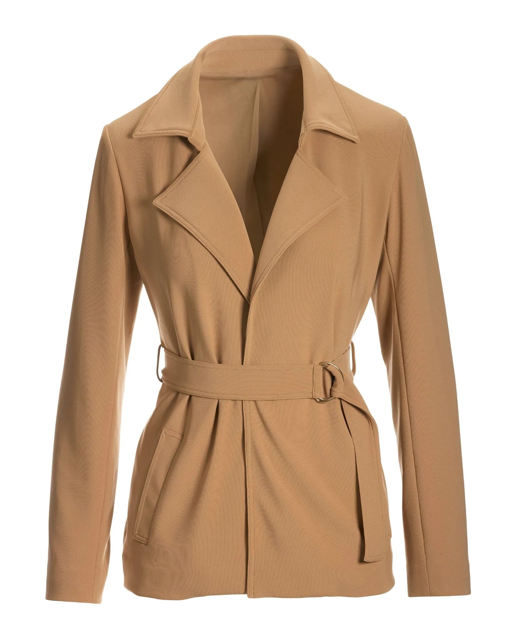 Beyond Travel Chic Wrap Jacket Camel