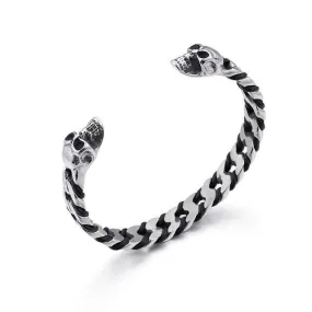 Black and Silver-Toned Stainless Steel Skull Bracelet for Men