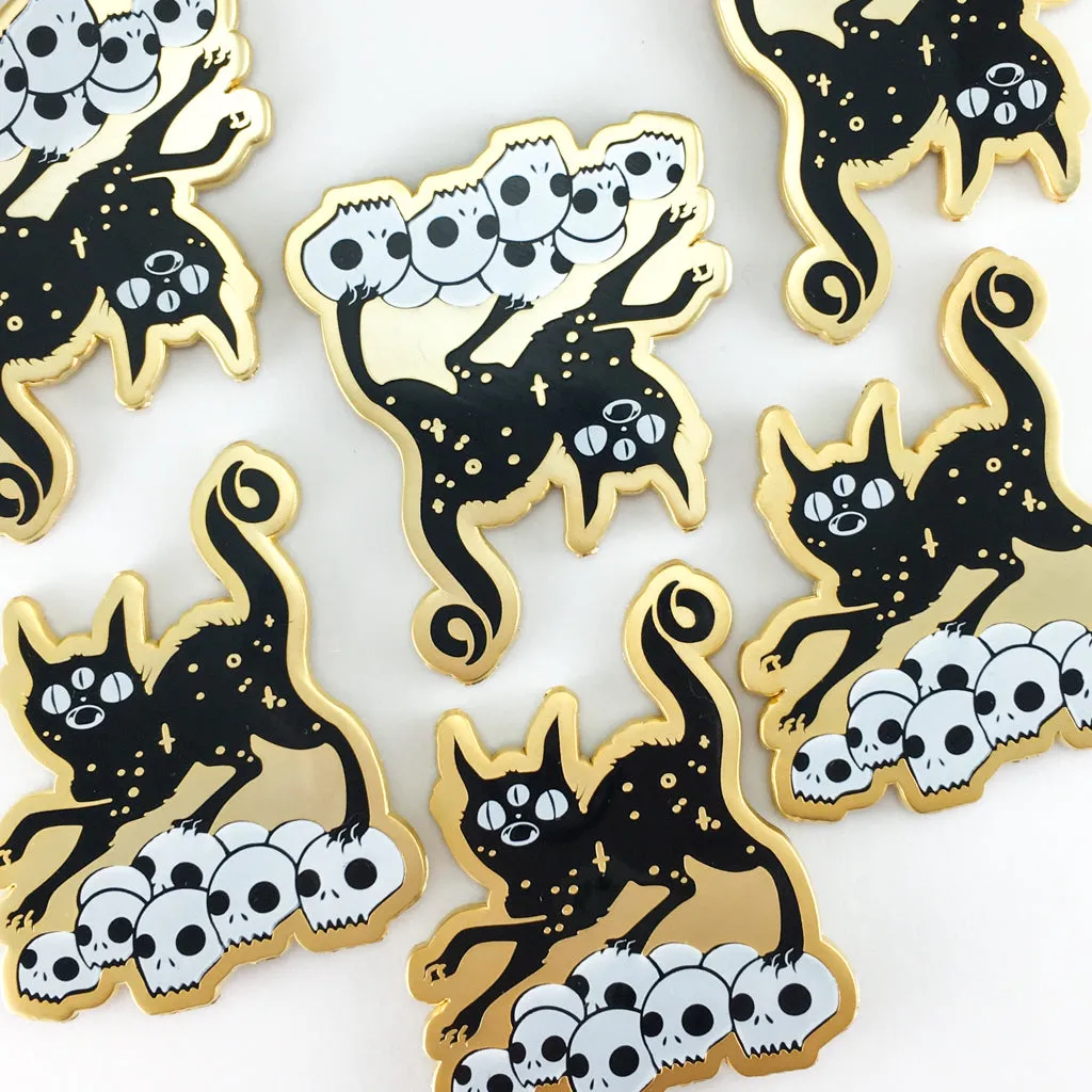 Black Cat On Skulls, Enamel Pin