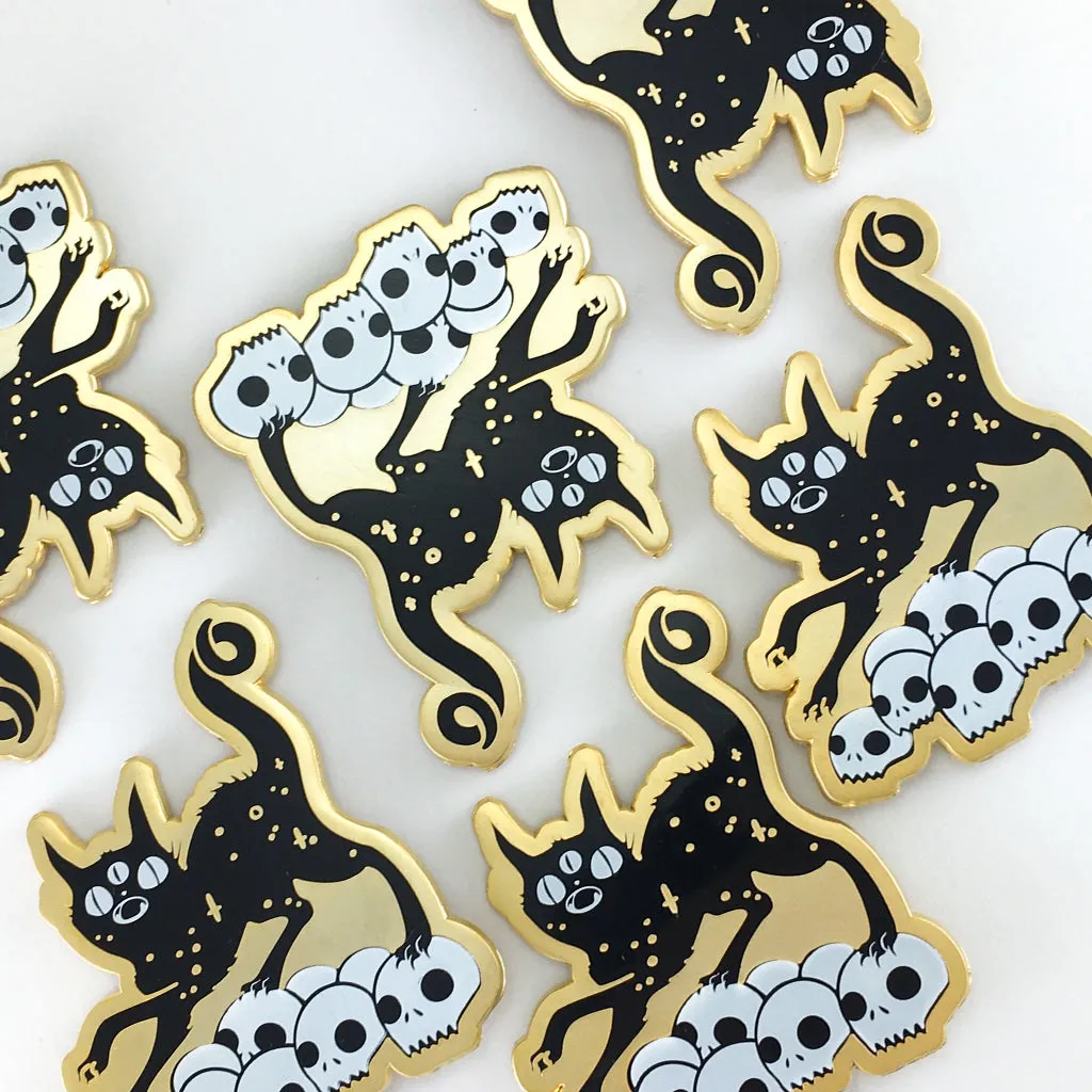 Black Cat On Skulls, Enamel Pin