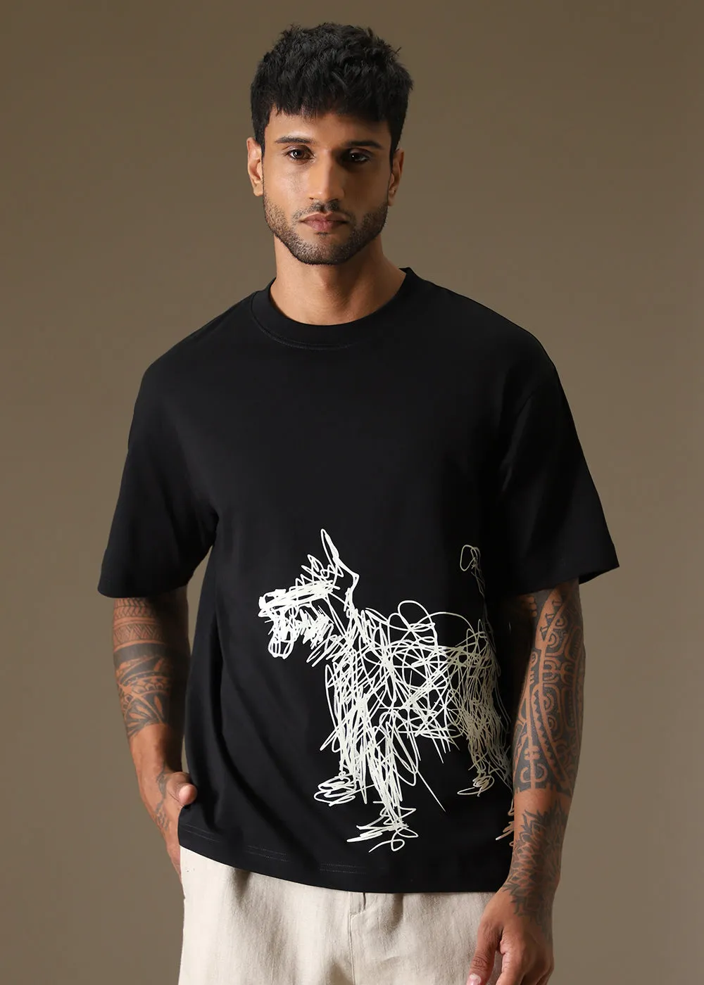 Black Doodle Paws Oversized T-shirt