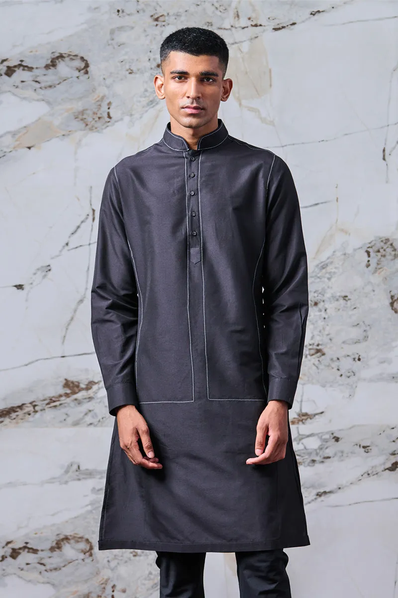 Black Kurta With Shadow Bundi Stitch Detail