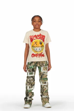 Boys Firdaus Beige Camo T-Shirt Super Stacked Flare Jean Set