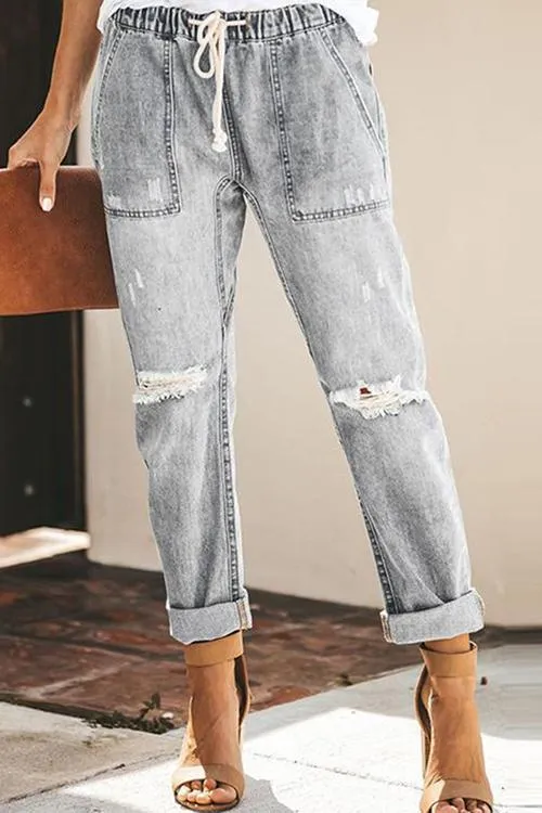 Broken Hole Pockets Knot Jeans