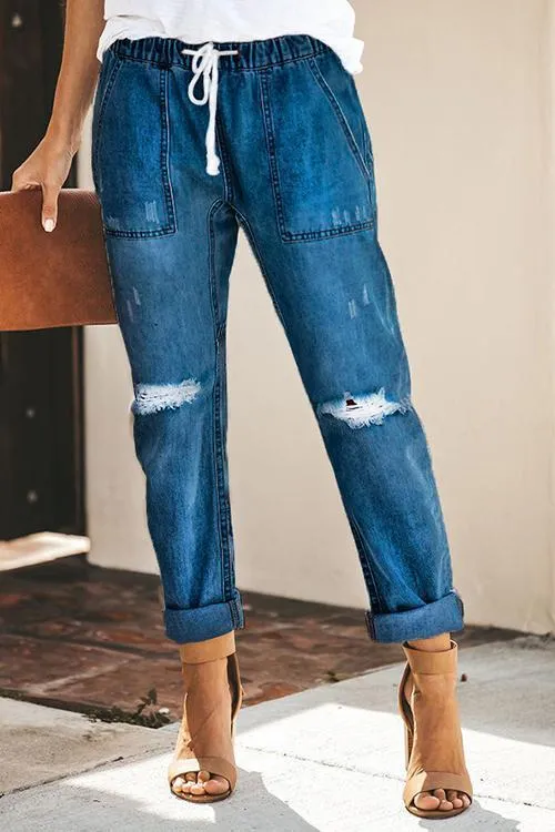 Broken Hole Pockets Knot Jeans