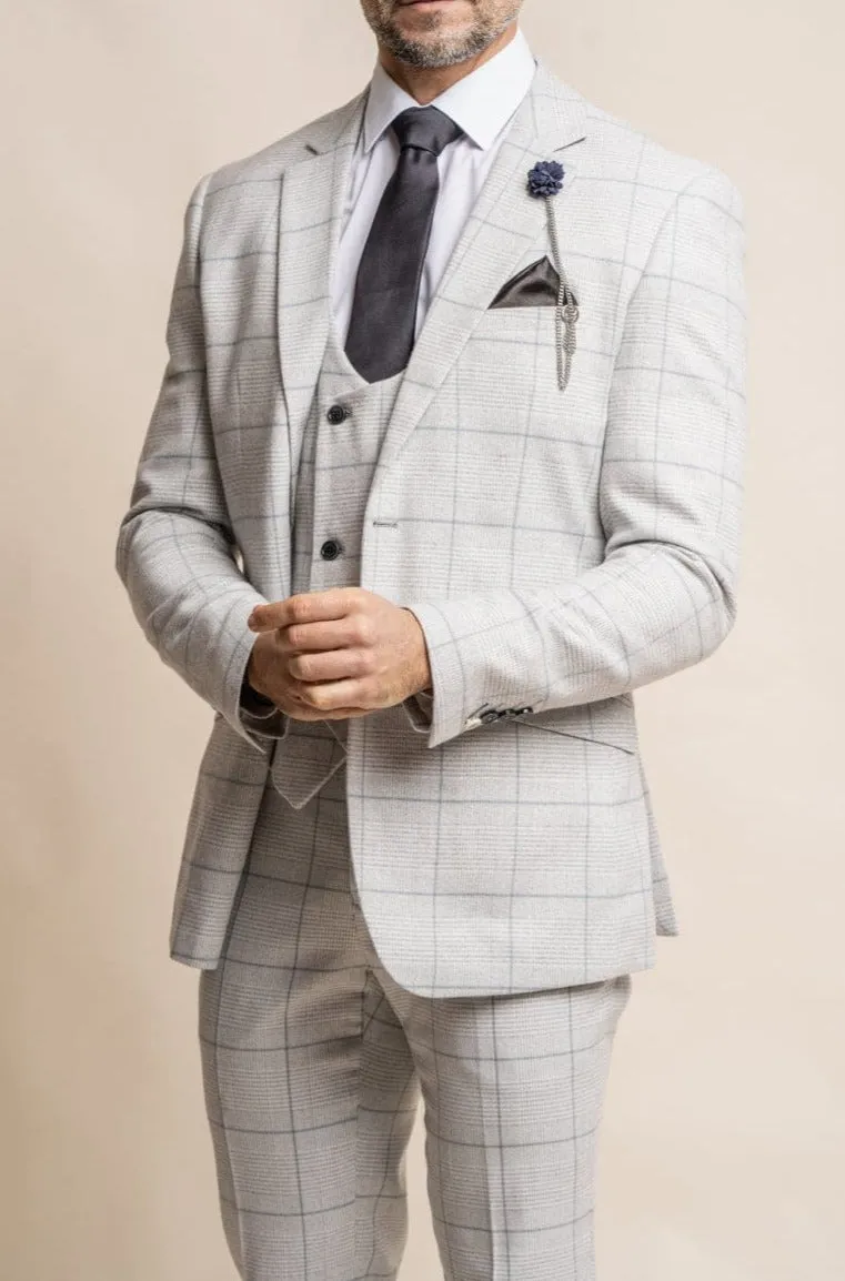 Cavani Radika 3 Piece Light Grey Check Tweed Suit