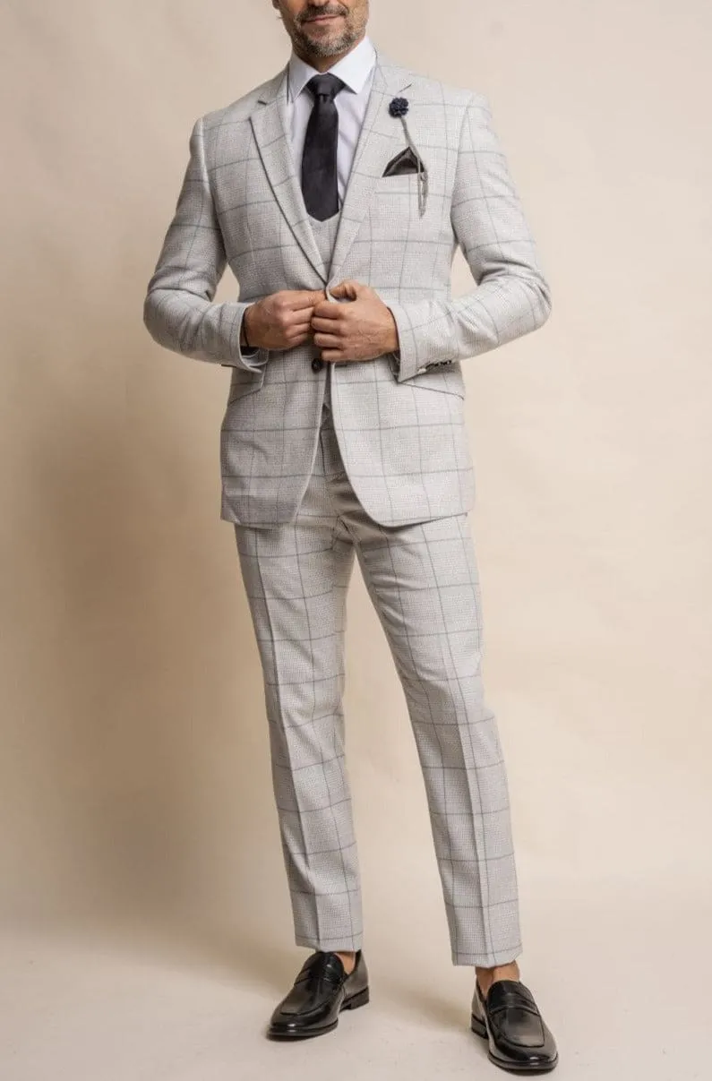 Cavani Radika 3 Piece Light Grey Check Tweed Suit