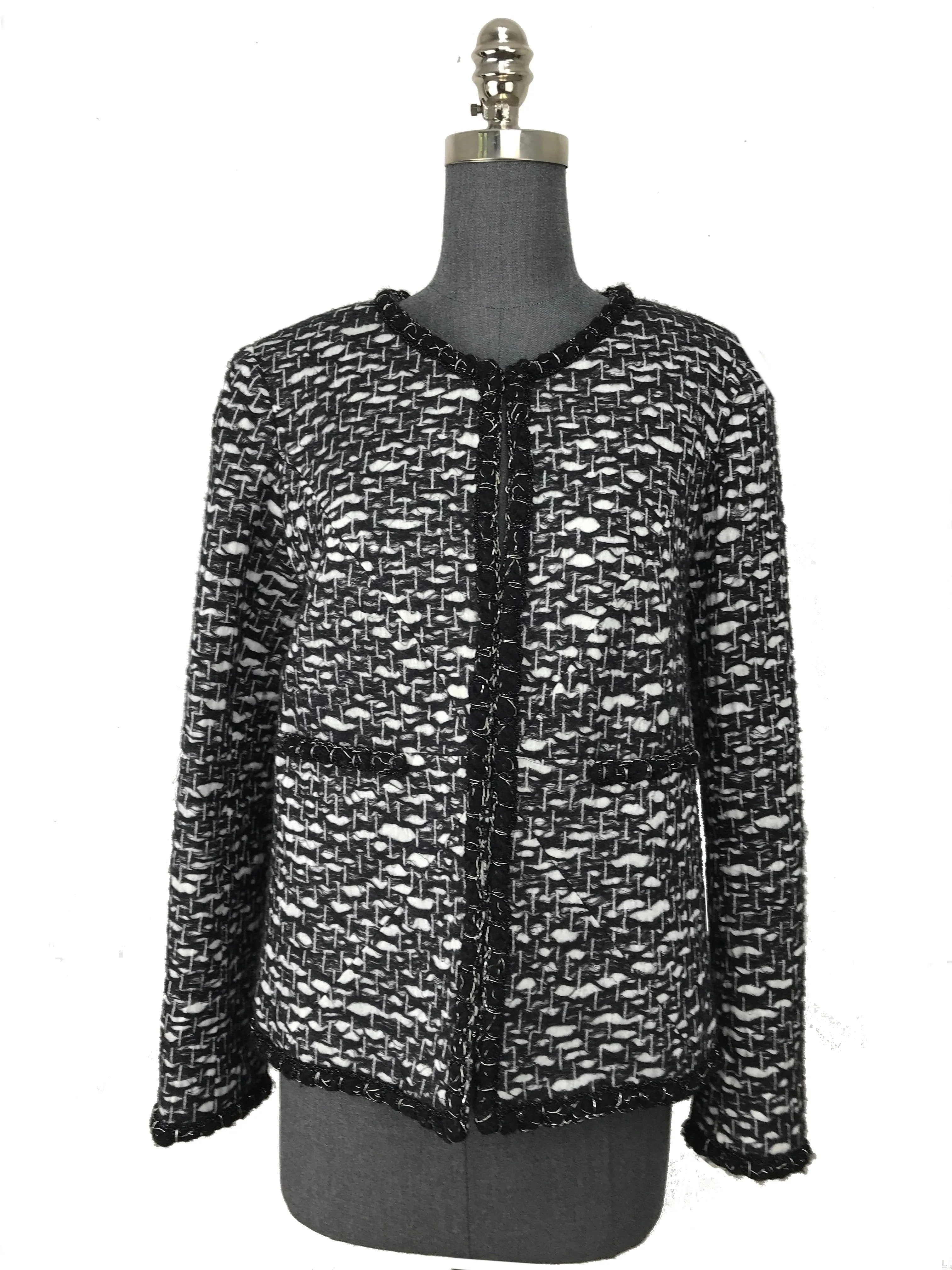 Chanel Wool Jacquard Jewel Neckline Jacket Size M