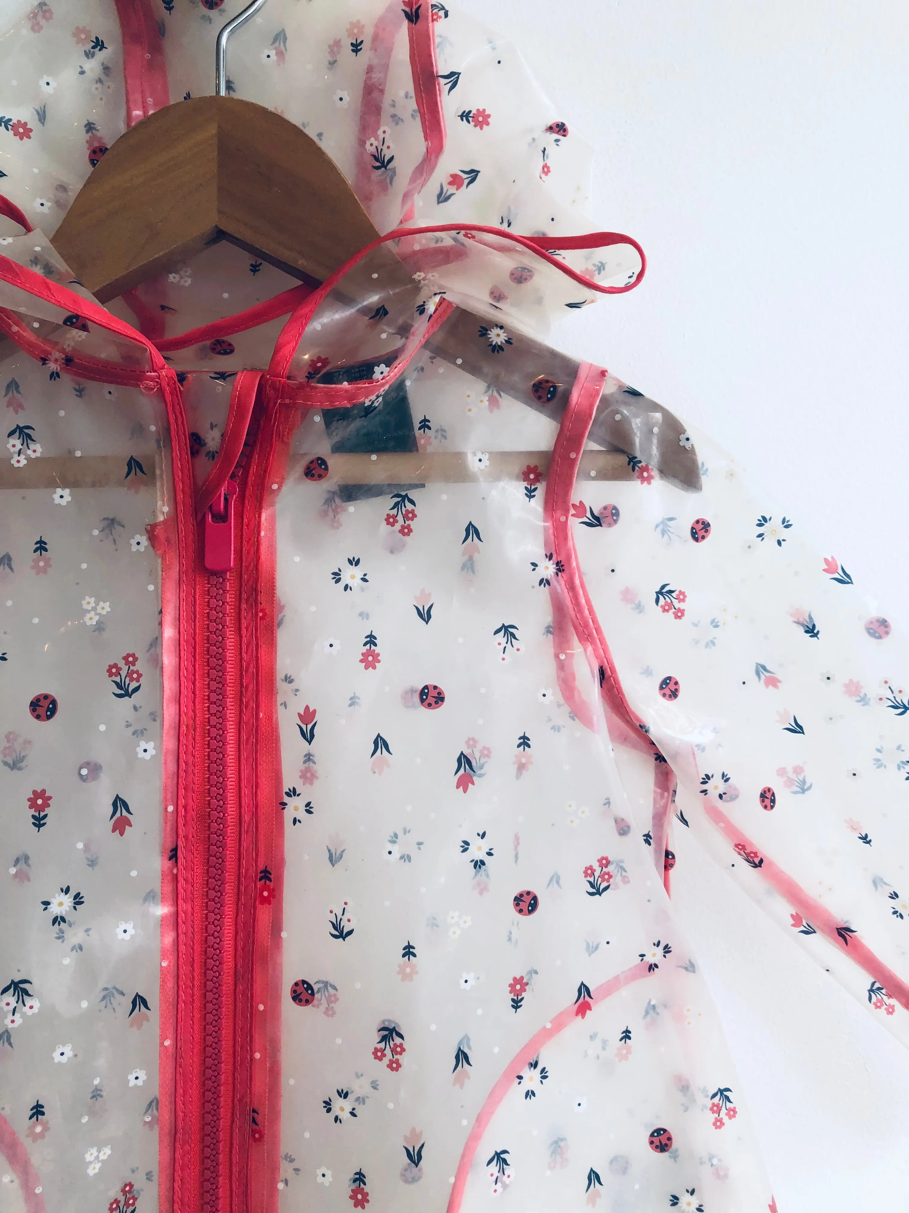 Clear Floral Ladybug Raincoat // 18M