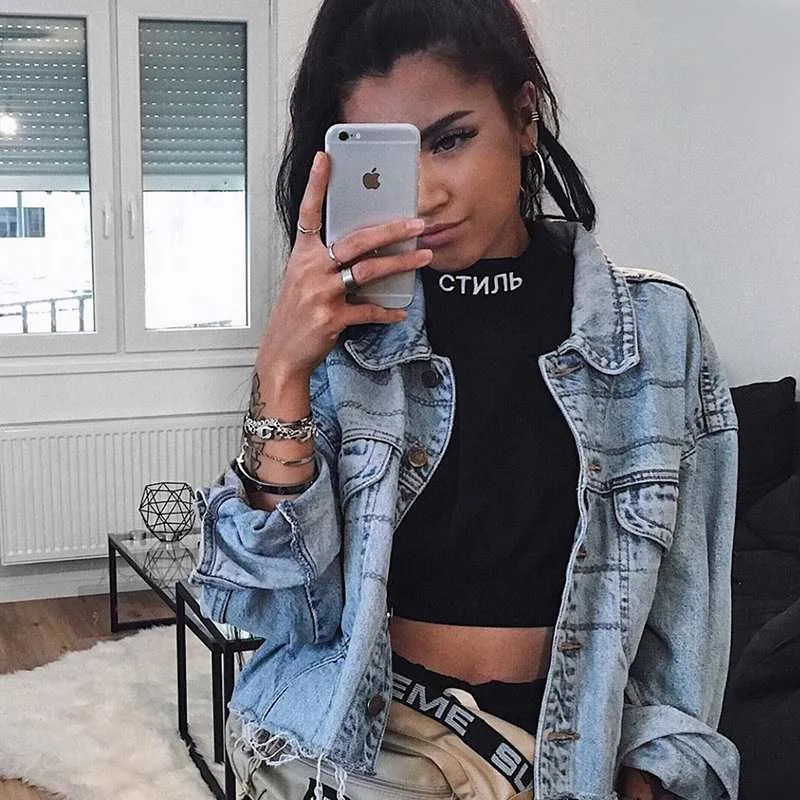 Cool Oversized Cropped Denim Jacket Womens