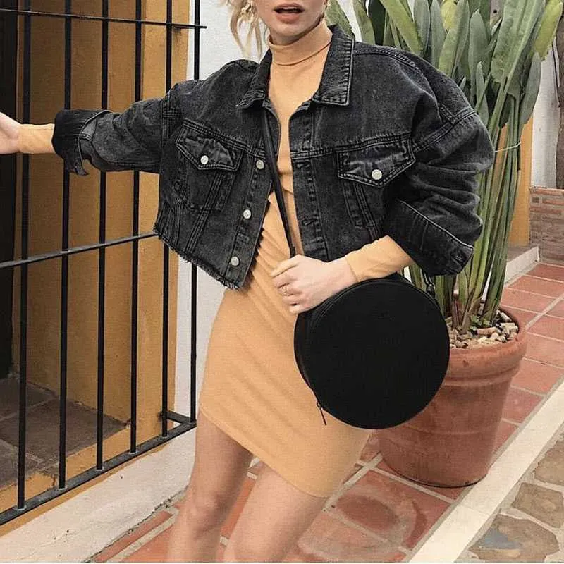 Cool Oversized Cropped Denim Jacket Womens