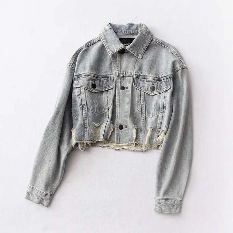 Cool Oversized Cropped Denim Jacket Womens