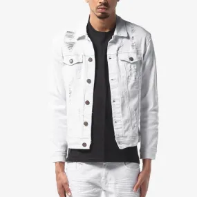 Copper Rivet Ripped Denim Jacket (White)