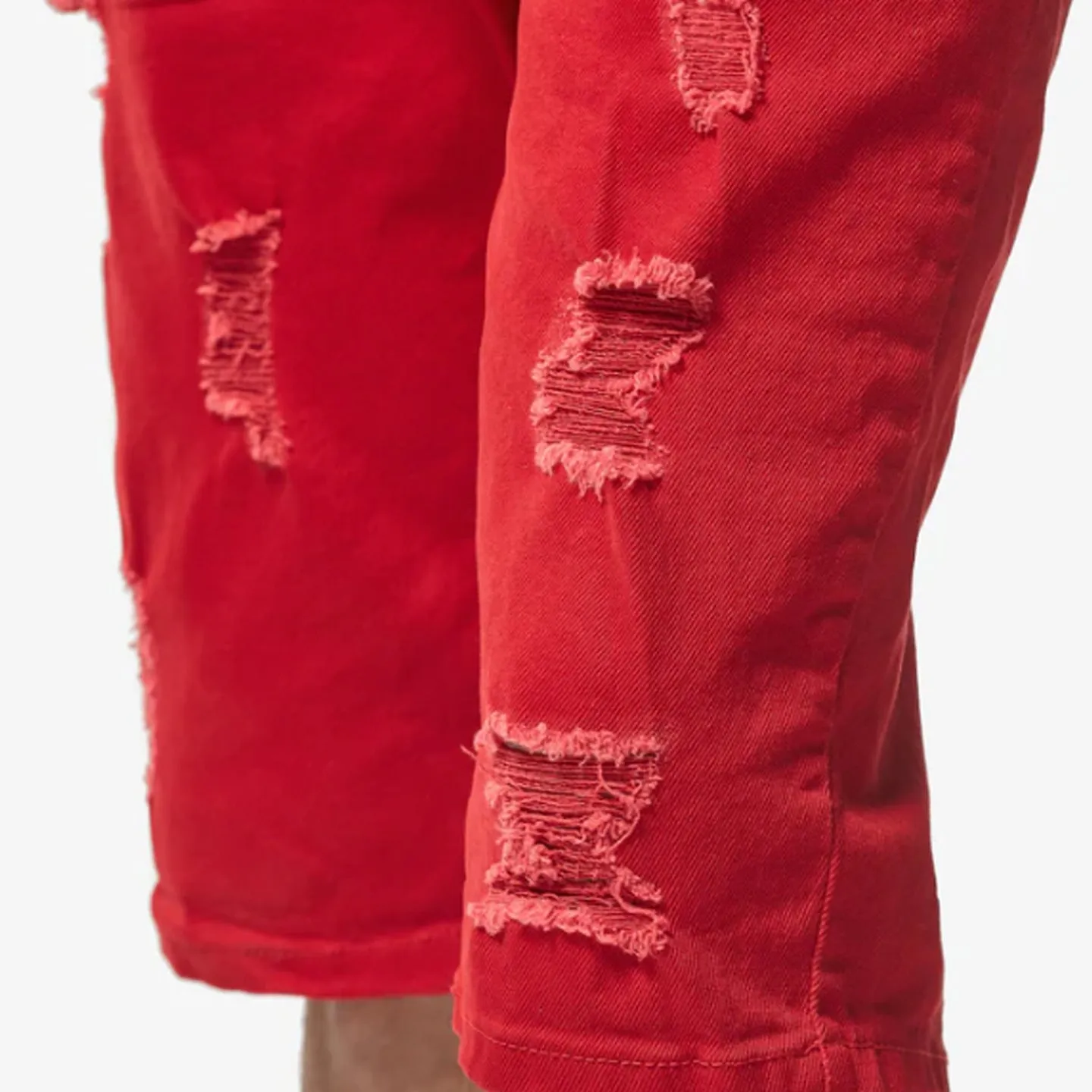 Copper Rivet Ripped Jean Short (Red)