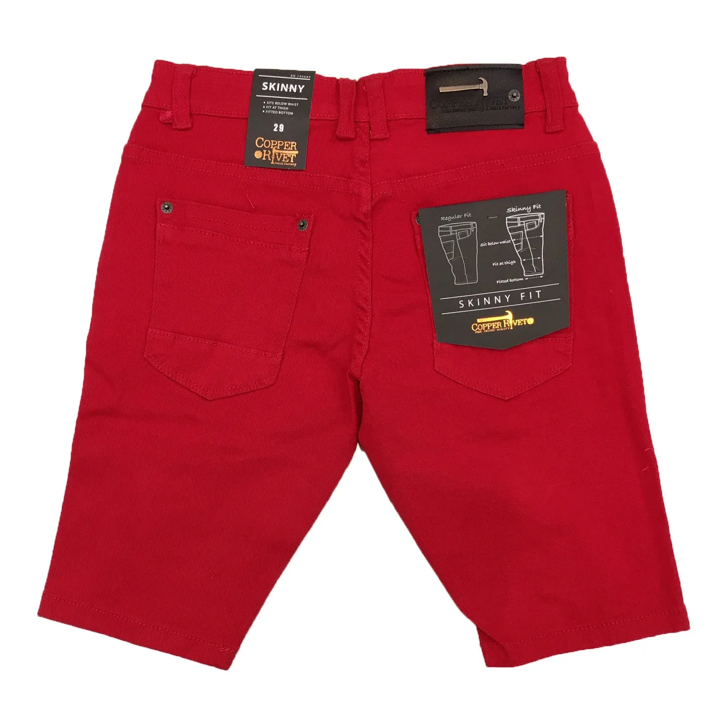 Copper Rivet Ripped Jean Short (Red)