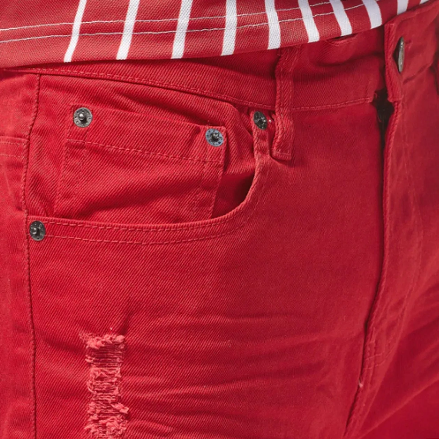 Copper Rivet Ripped Jean Short (Red)