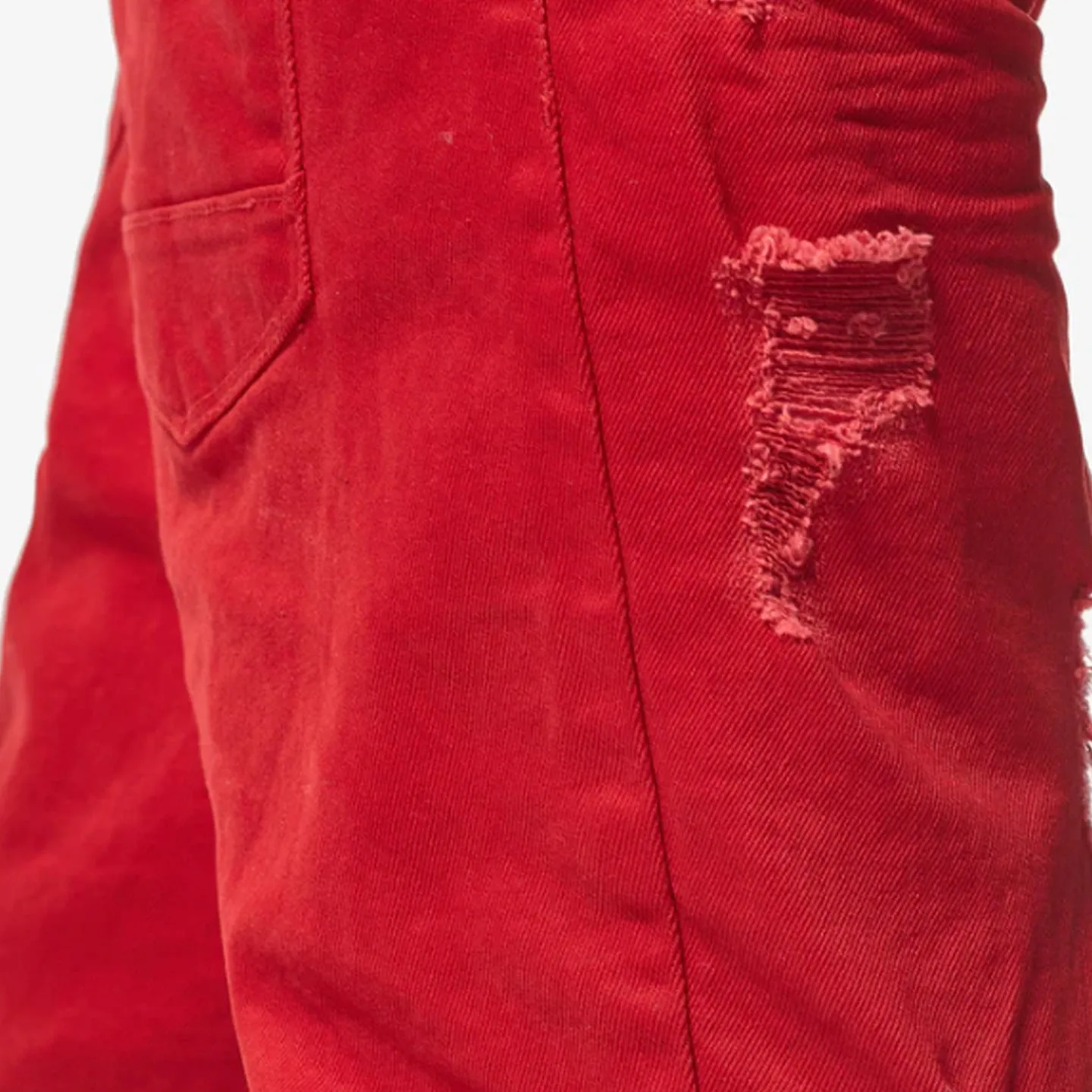 Copper Rivet Ripped Jean Short (Red)