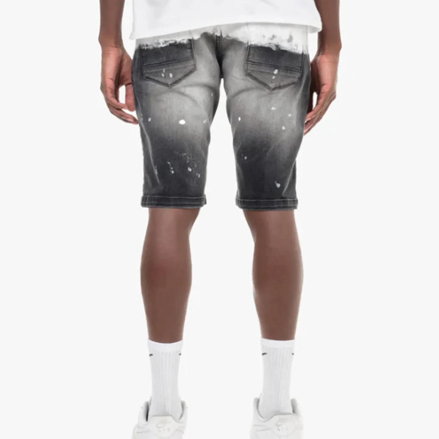 Copper Rivet Ripped Washed Jean Short (Black)