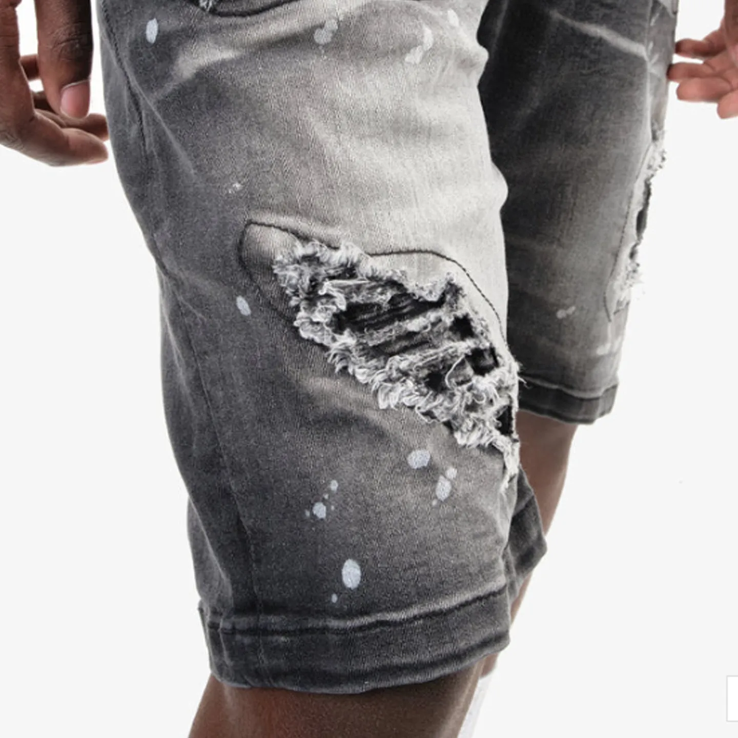 Copper Rivet Ripped Washed Jean Short (Black)