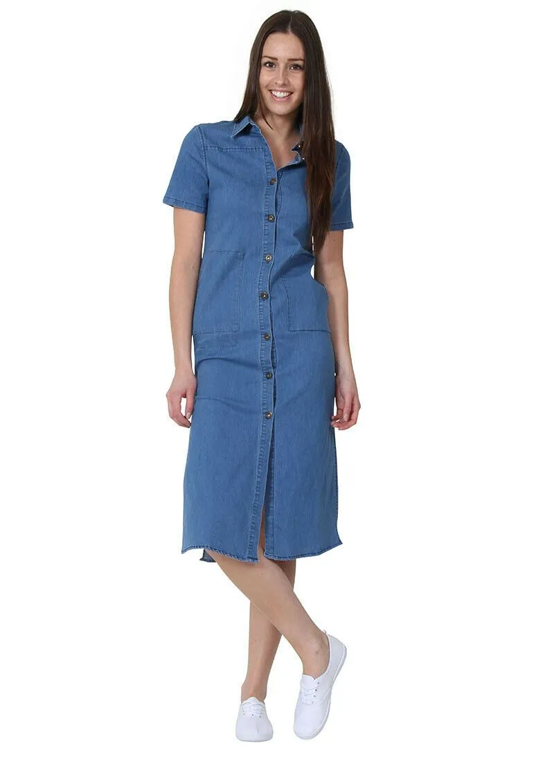 Denim Dress Button front Jean Dress with Side Splits