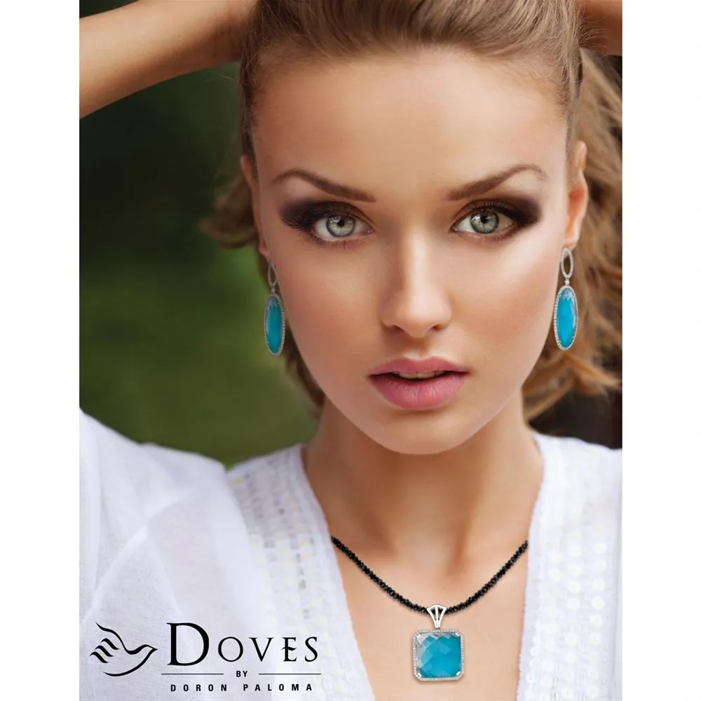 Doves St Barth's Blue Turquoise & Diamond Square Pendant Necklace White Gold