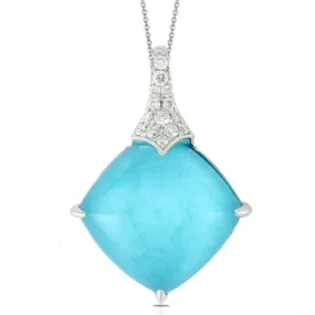 Doves St Barth's Blue Turquoise & Diamond Square Pendant Necklace White Gold