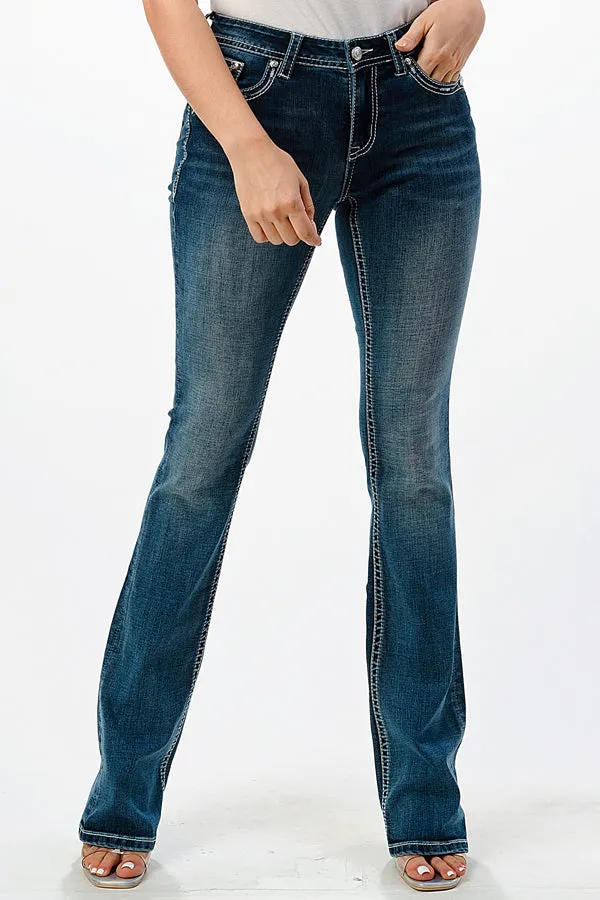 Dream Catcher Embellishment Mid Rise Bootcut Jeans