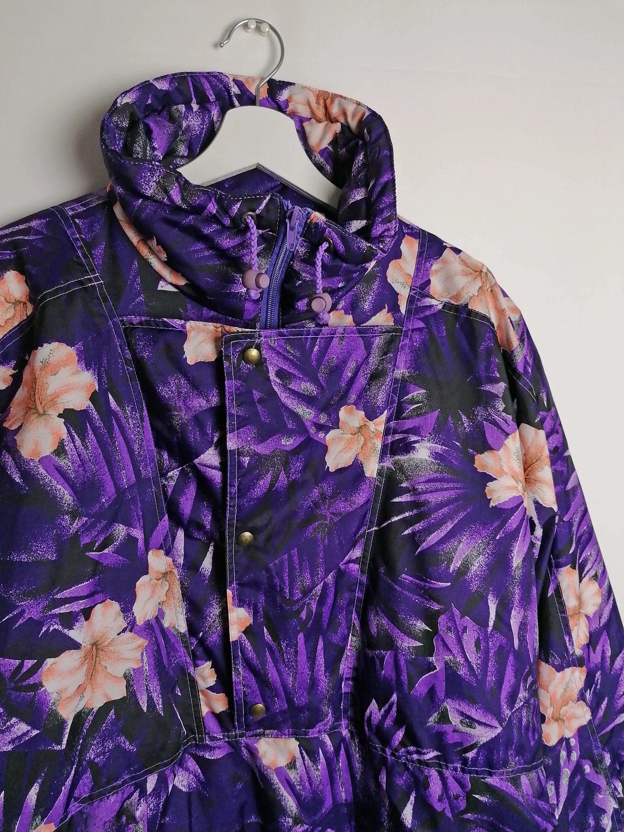 ETIREL 90's Flowers Print Winter Ski 1/4 Zip Anorak Puffer - size L-XL