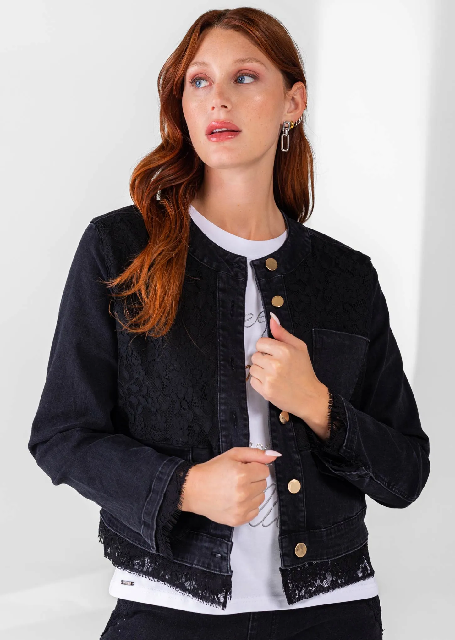 Frances 19'' Jean Jacket With Lace Insert