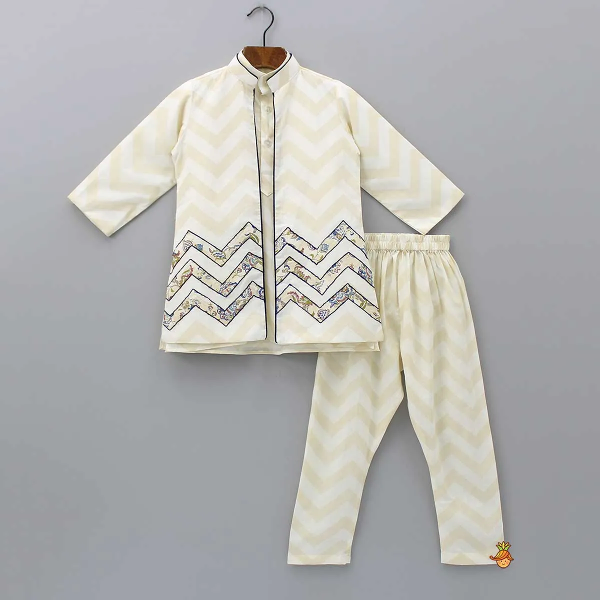 Front Open Cotton Kurta With Jacket And Churidar