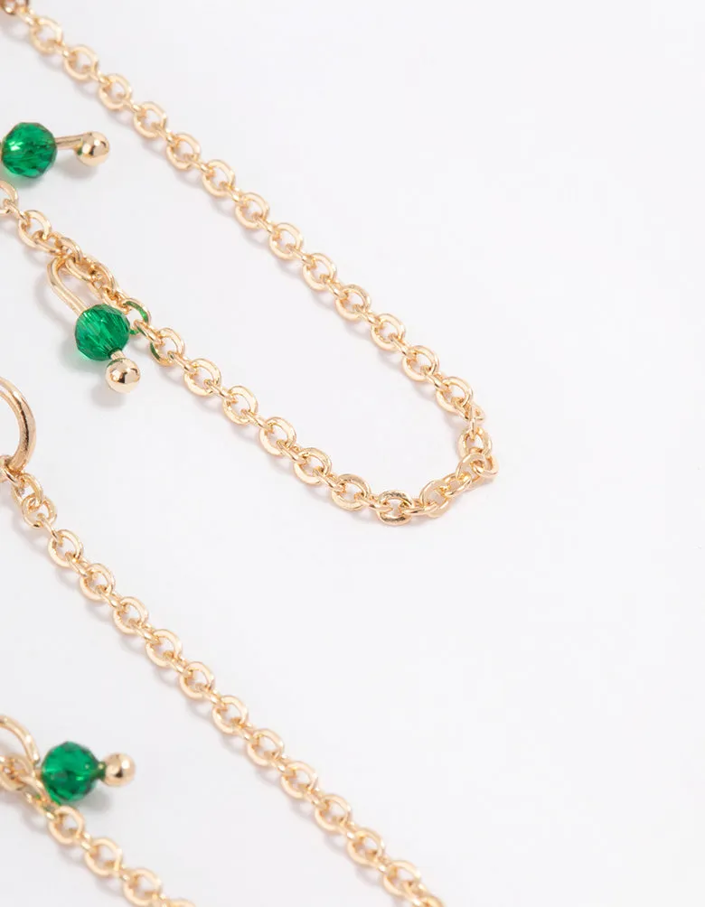 Green Dainty Beaded Sandwich Drop Earrings