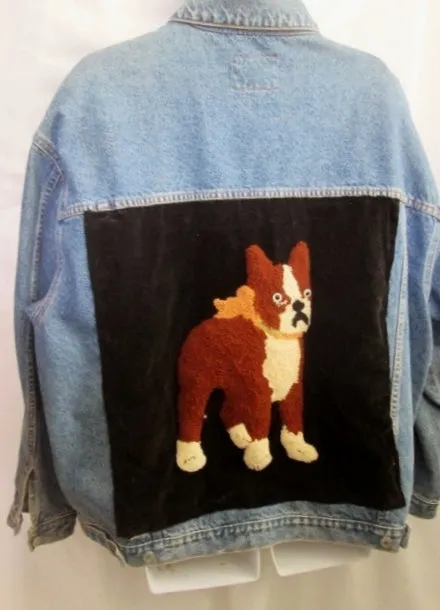 HANDMADE FRENCH BULLDOG Denim Jean jacket coat Industrial Steampunk BLUE 2X Vegan