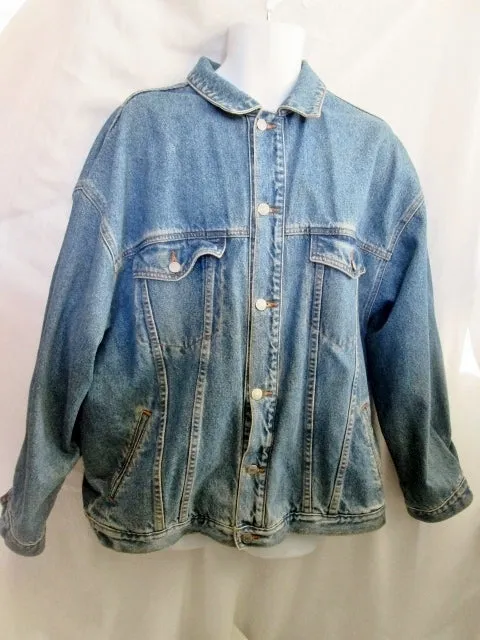 HANDMADE FRENCH BULLDOG Denim Jean jacket coat Industrial Steampunk BLUE 2X Vegan