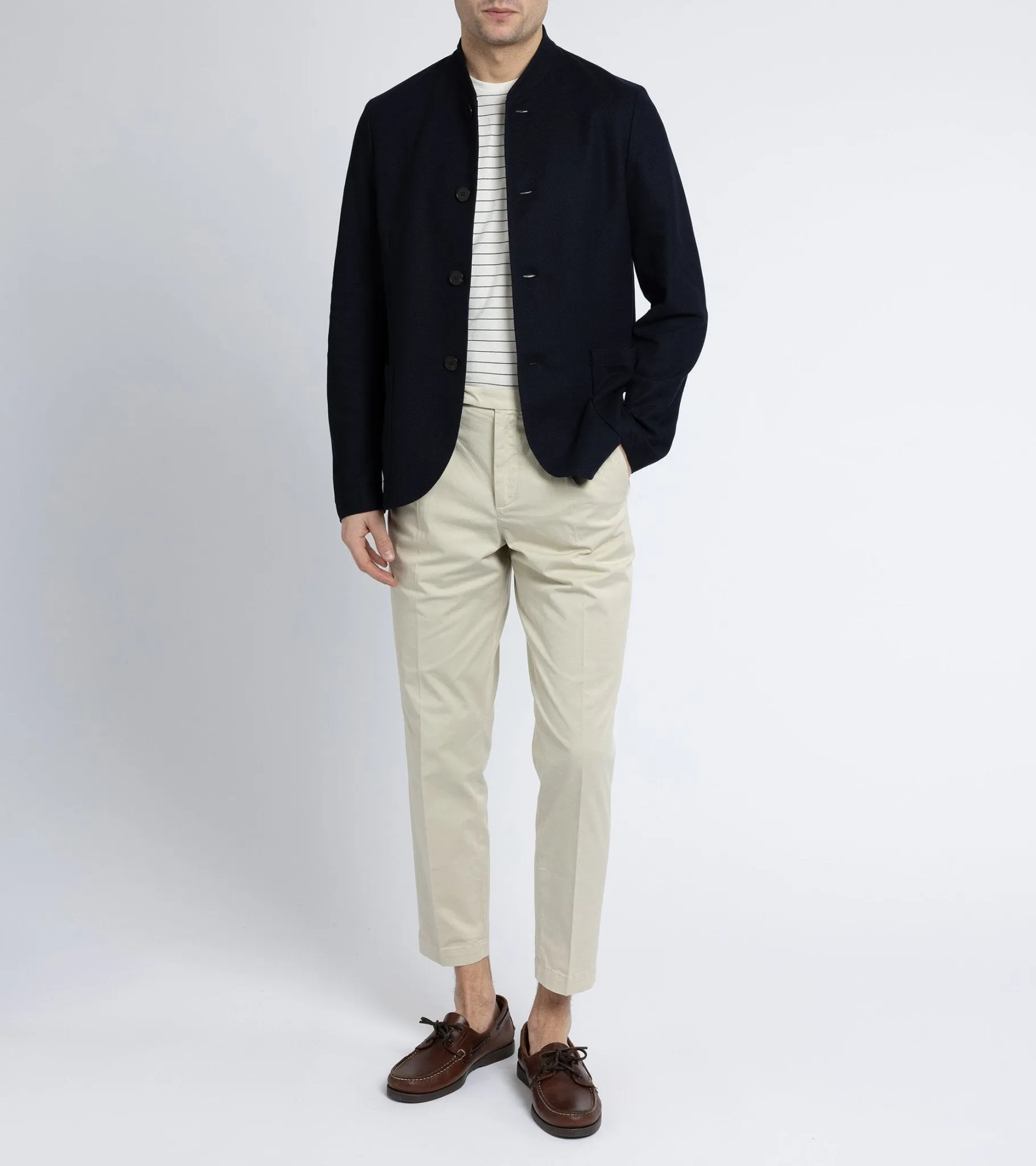 Harris Wharf Loro Piana Honeycomb Cotton Nehru Jacket: Navy