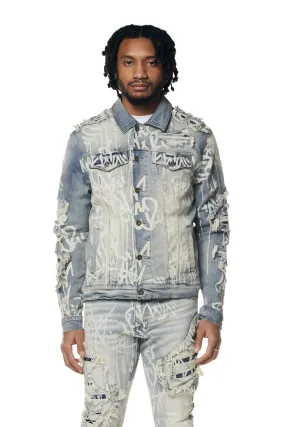 Heavy Rip & Repair Doodle Jean Jacket - Nassau Blue