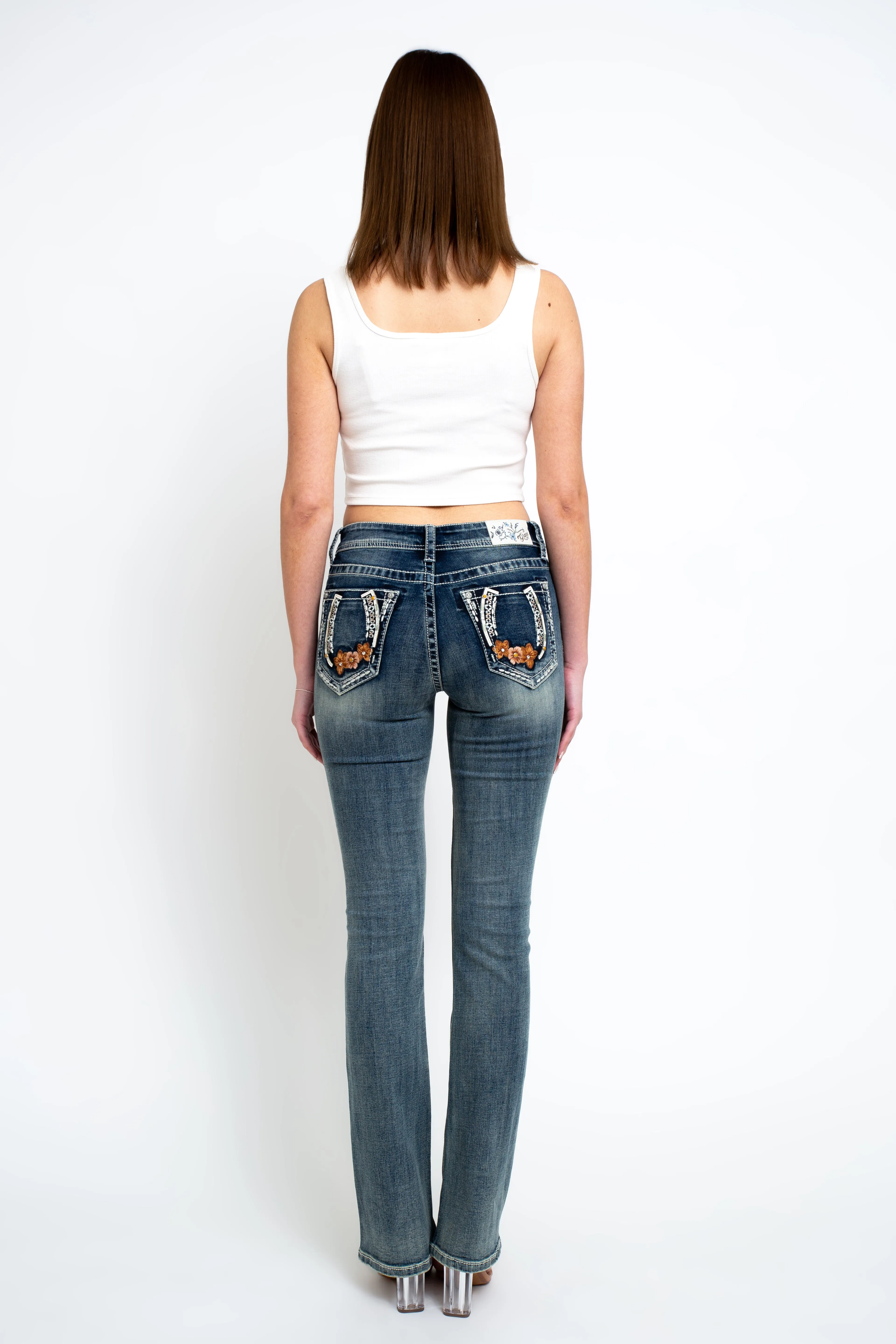 Horse Shoe / Floral Modify  Mid Rise Bootcut Jeans