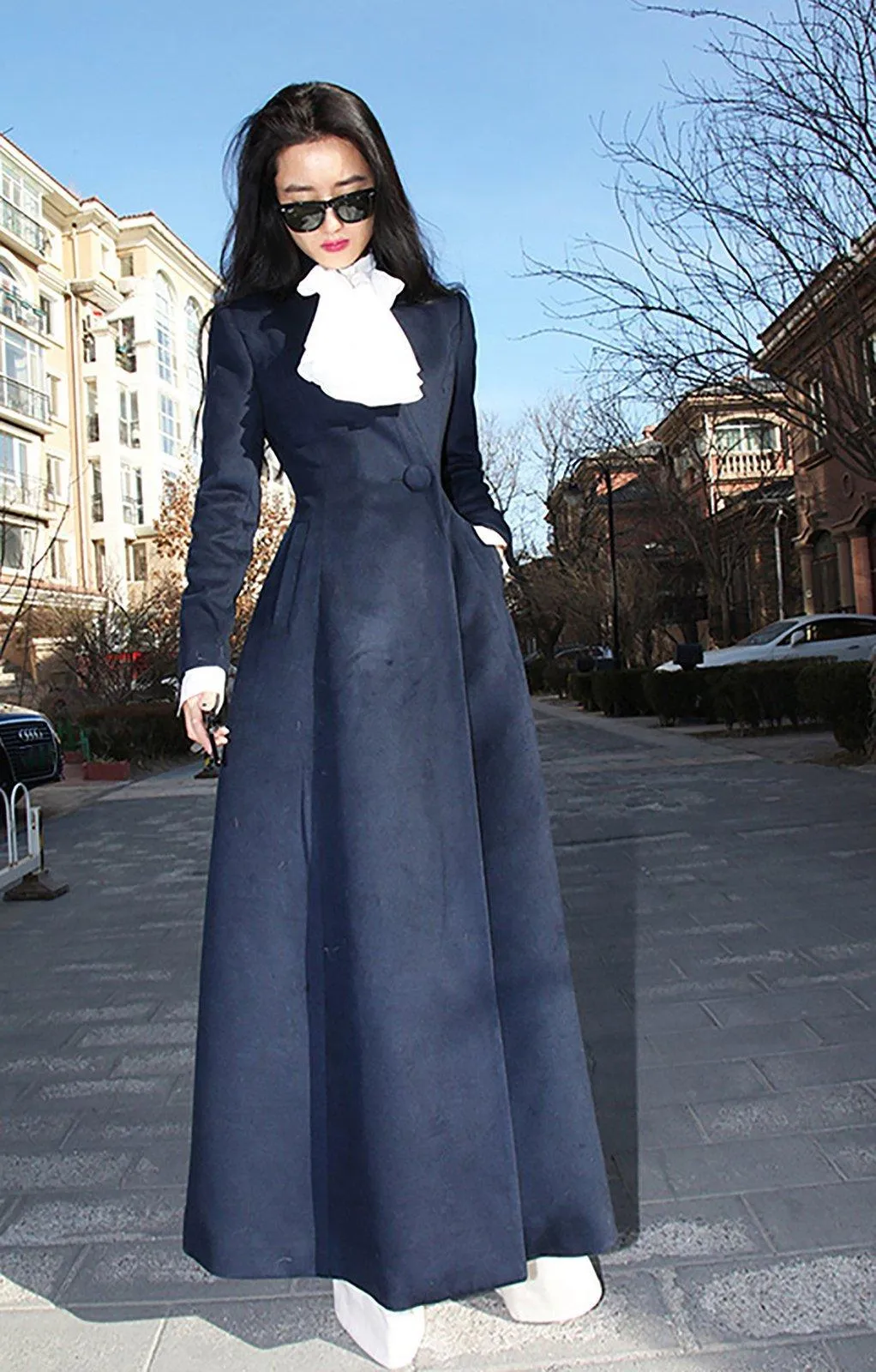 Jean Full Length Wool Blend Flared Coat