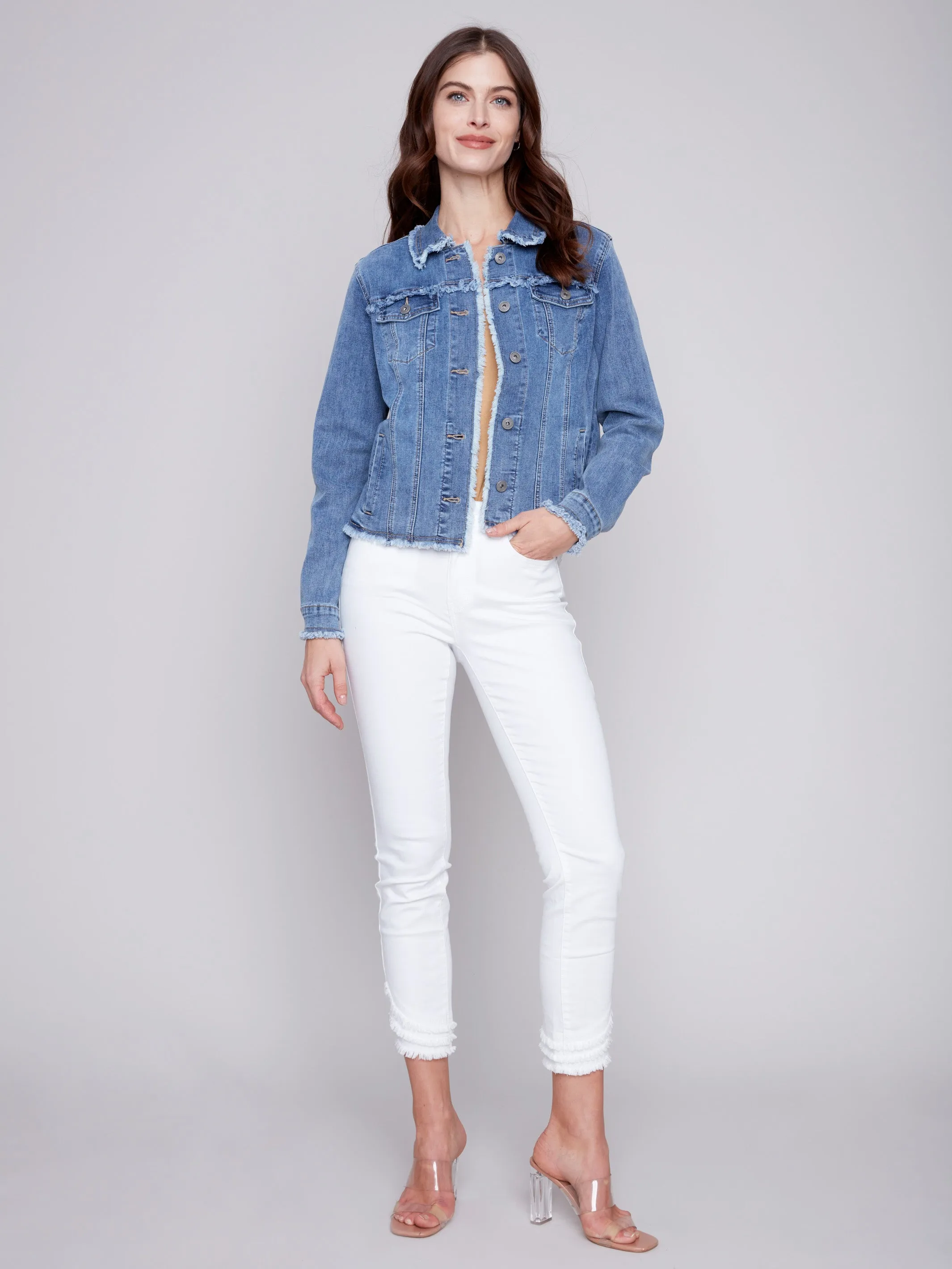 Jean Jacket with Frayed Edges - Medium Blue