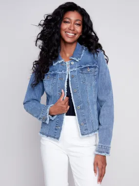 Jean Jacket with Frayed Edges - Medium Blue