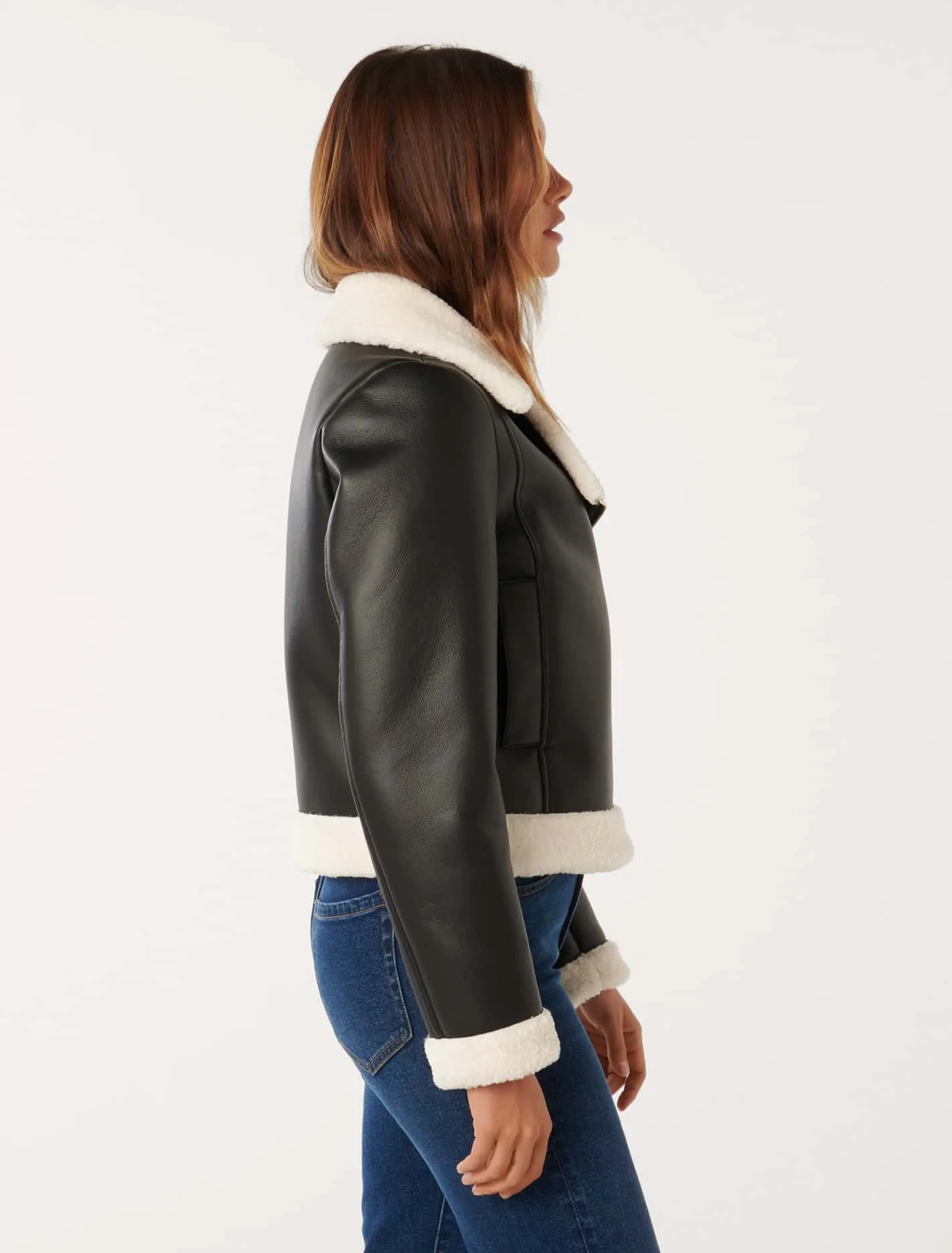 Jessy Pu Leather Aviator Jacket for Women - Stylish Vintage Flight Jacket with Faux Fur Collar