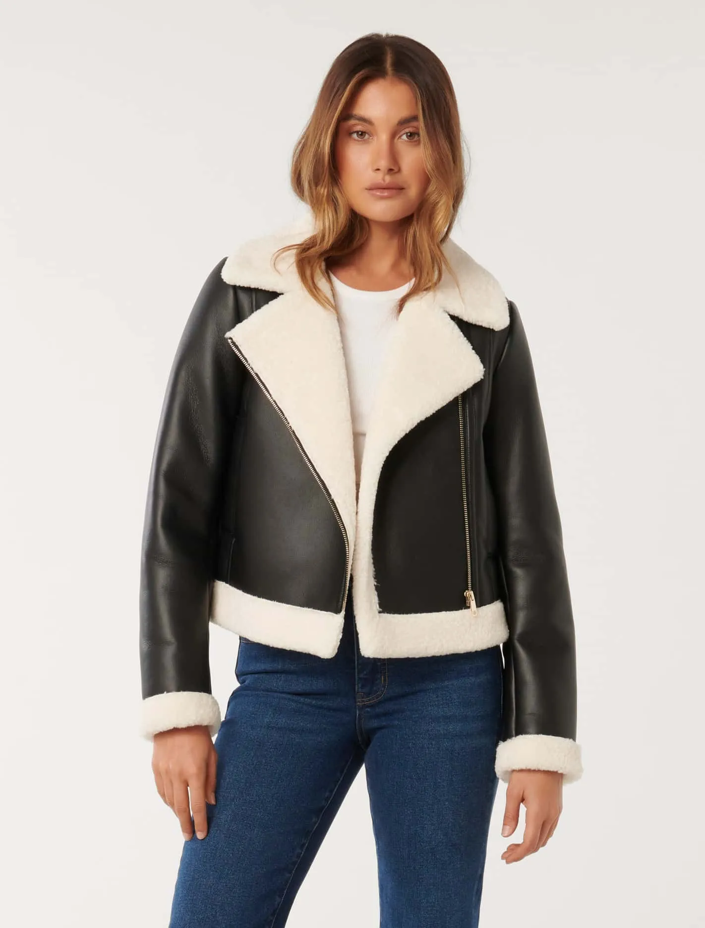 Jessy Pu Leather Aviator Jacket for Women - Stylish Vintage Flight Jacket with Faux Fur Collar