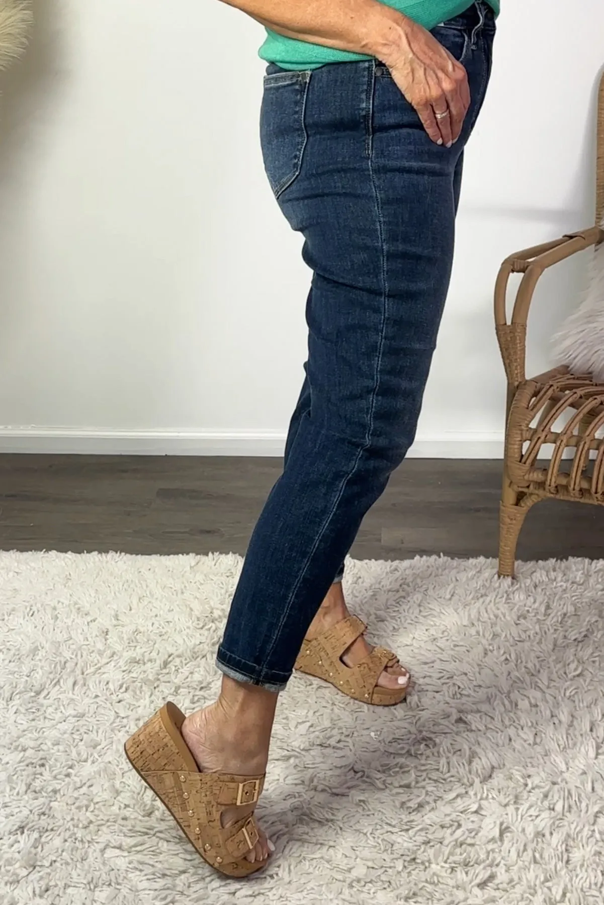 Judy Blue Kyra Hi-Rise Cuffed Jean : Dark Wash