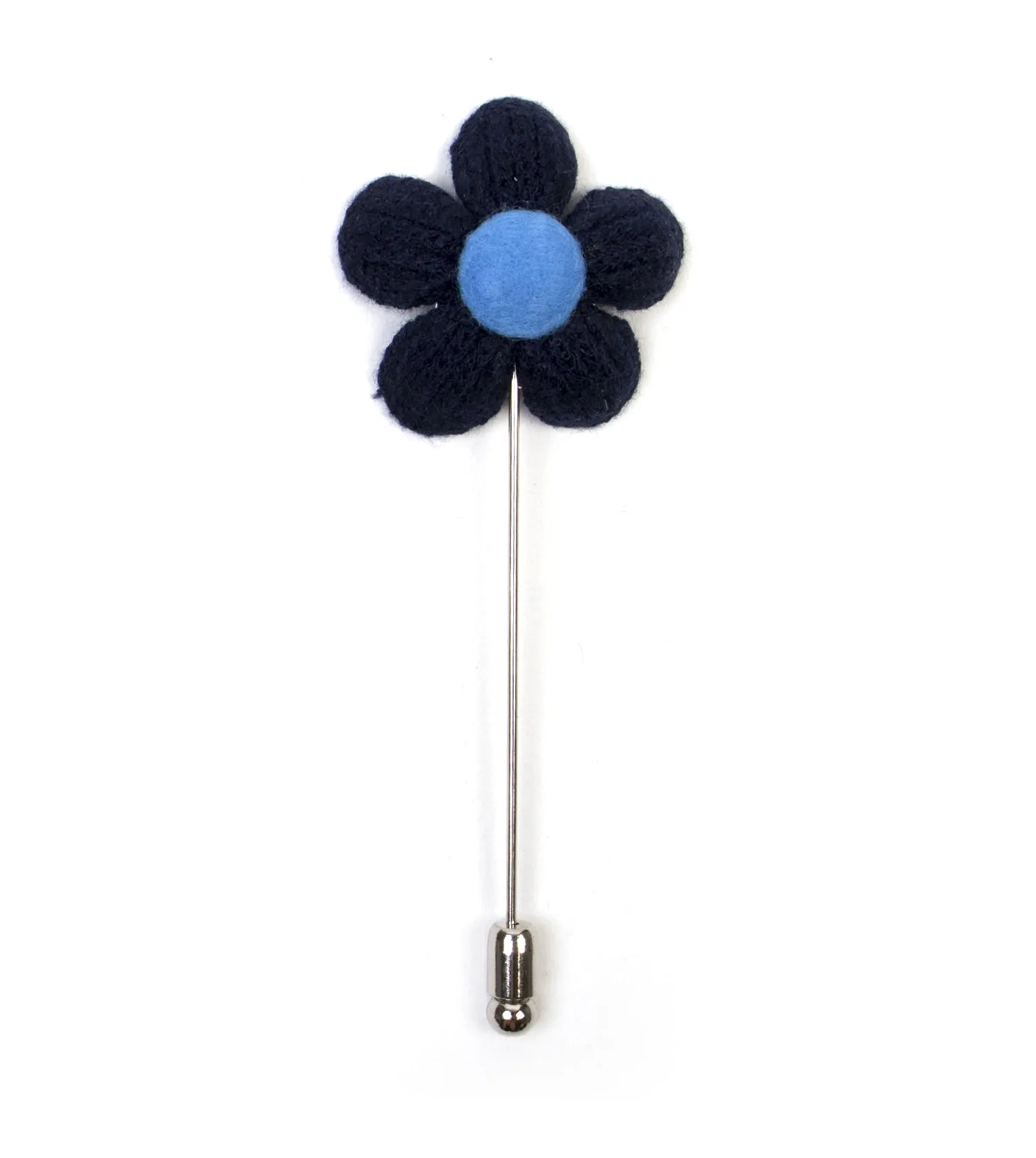 Knitted Daisy Navy Lapel Pin